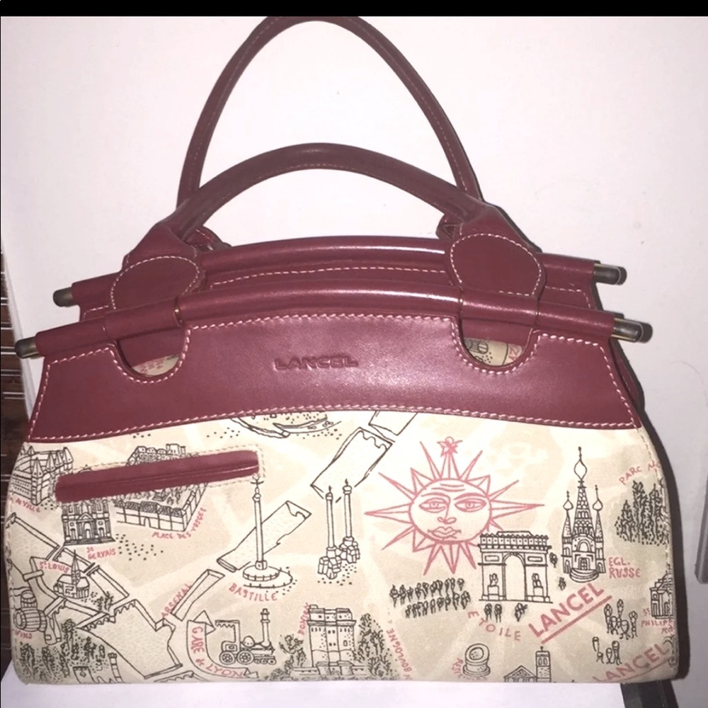Lancel Paris Small Satchel w Red Leather Trim